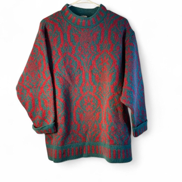 Laura Ashley Sweaters - vintage Laura Ashley Green  and Red Knit Sweater